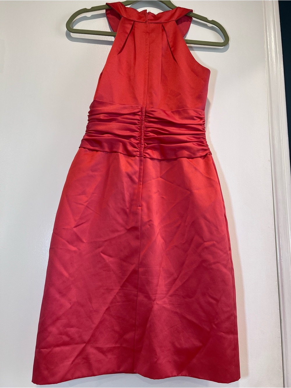David's Bridal Satin Halter Neck Bridesmaid Wedding Cocktail Dress Size 2  Coral - Picture 7 of 14